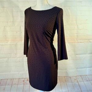 Armani Exchange Black Studded Polka Dot Dress Long Sleeve Stretch PO S